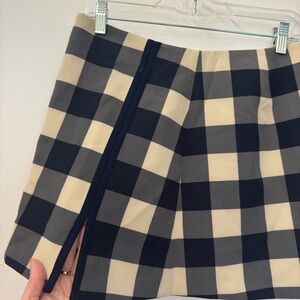 Zara Ecru & Navy Gingham Mini Skirt w/ Side Slit (NWT)